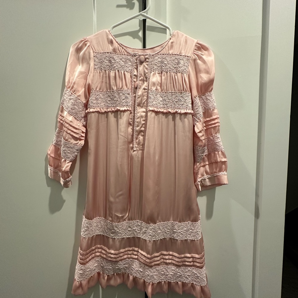 Pink Satin Dress with Lace Details